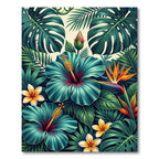 Turquoise Hibiscus Tropical Rainforest Foliage Rug