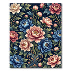 Blooming Peony Floral Navy Botanical Art Rug