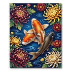 Golden Koi and Chrysanthemum Floral Navy Rug