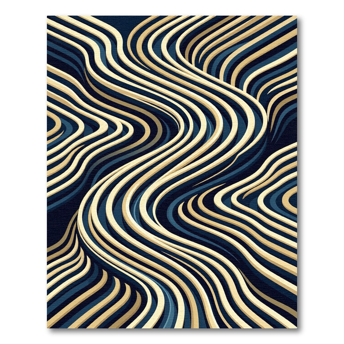 Modern Navy and Gold Flowing Wave Rug