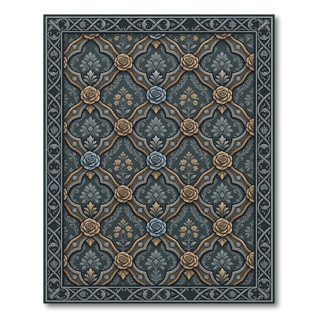 Antique Floral Lattice Roses Rug