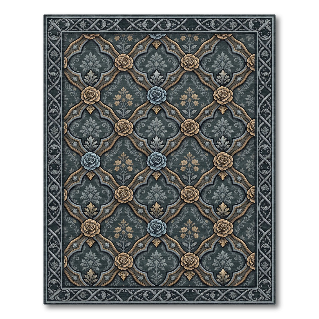 Antique Floral Lattice Roses Rug