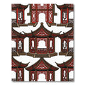 Red Brown Pagoda Architecture Pattern Rug