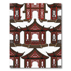 Red Brown Pagoda Architecture Pattern Rug