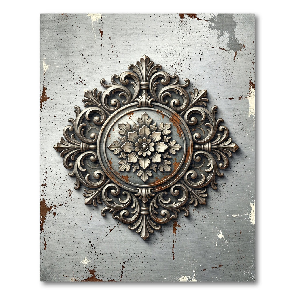 Ornate Antique Silver Floral Medallion Rug