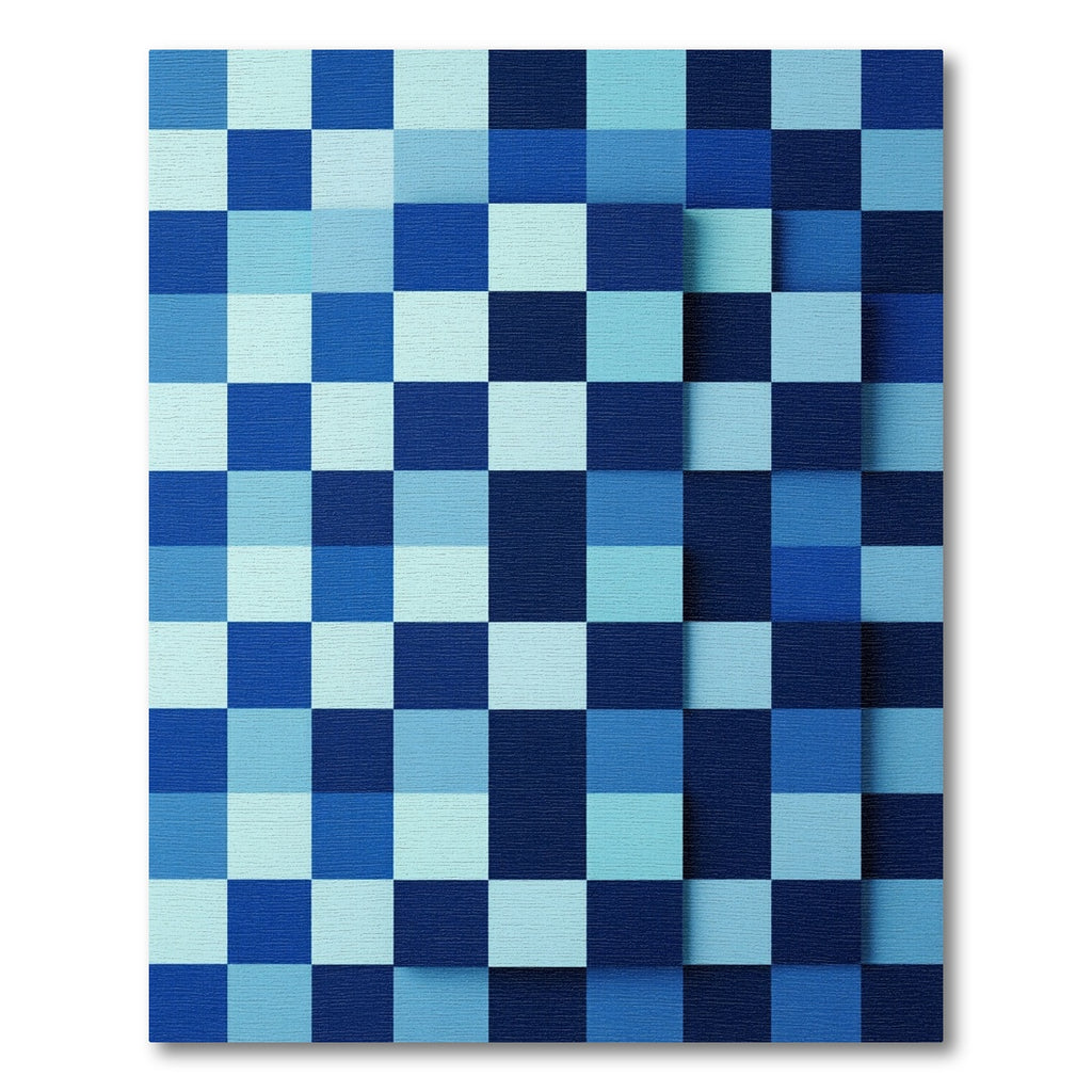 Geometric Blue Tonal Pixel Grid Rug
