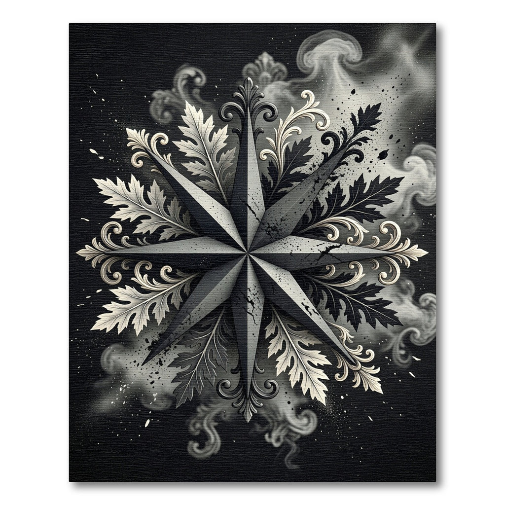 Ombre Black White Floral Starburst Rug