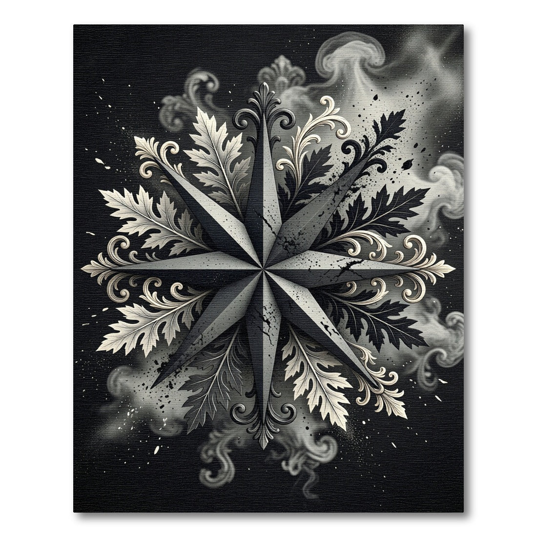 Ombre Black White Floral Starburst Rug
