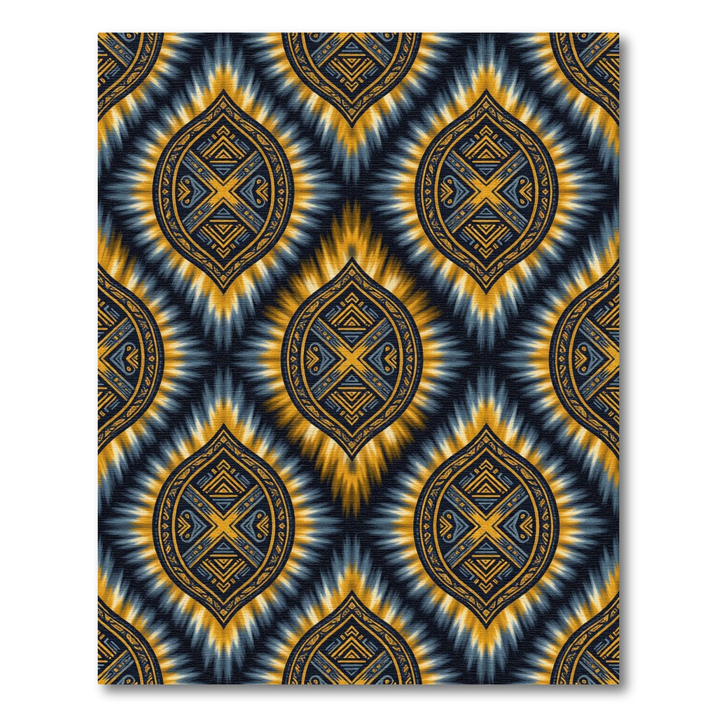 Golden Blue Tribal Sunburst Medallion Rug