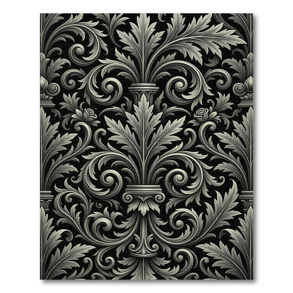 Classical Acanthus Scrollwork Black Rug