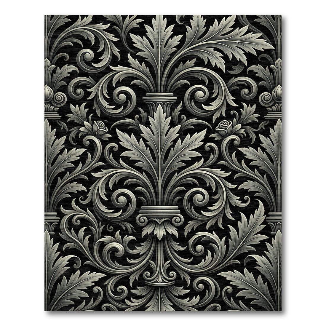 Classical Acanthus Scrollwork Black Rug