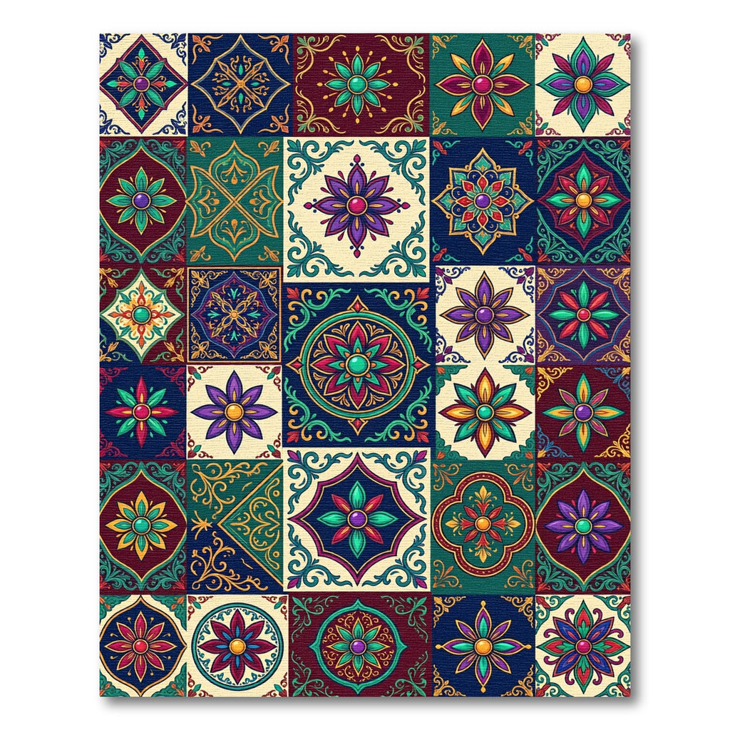 Vibrant Jewel Tone Floral Medallion Tiles Rug