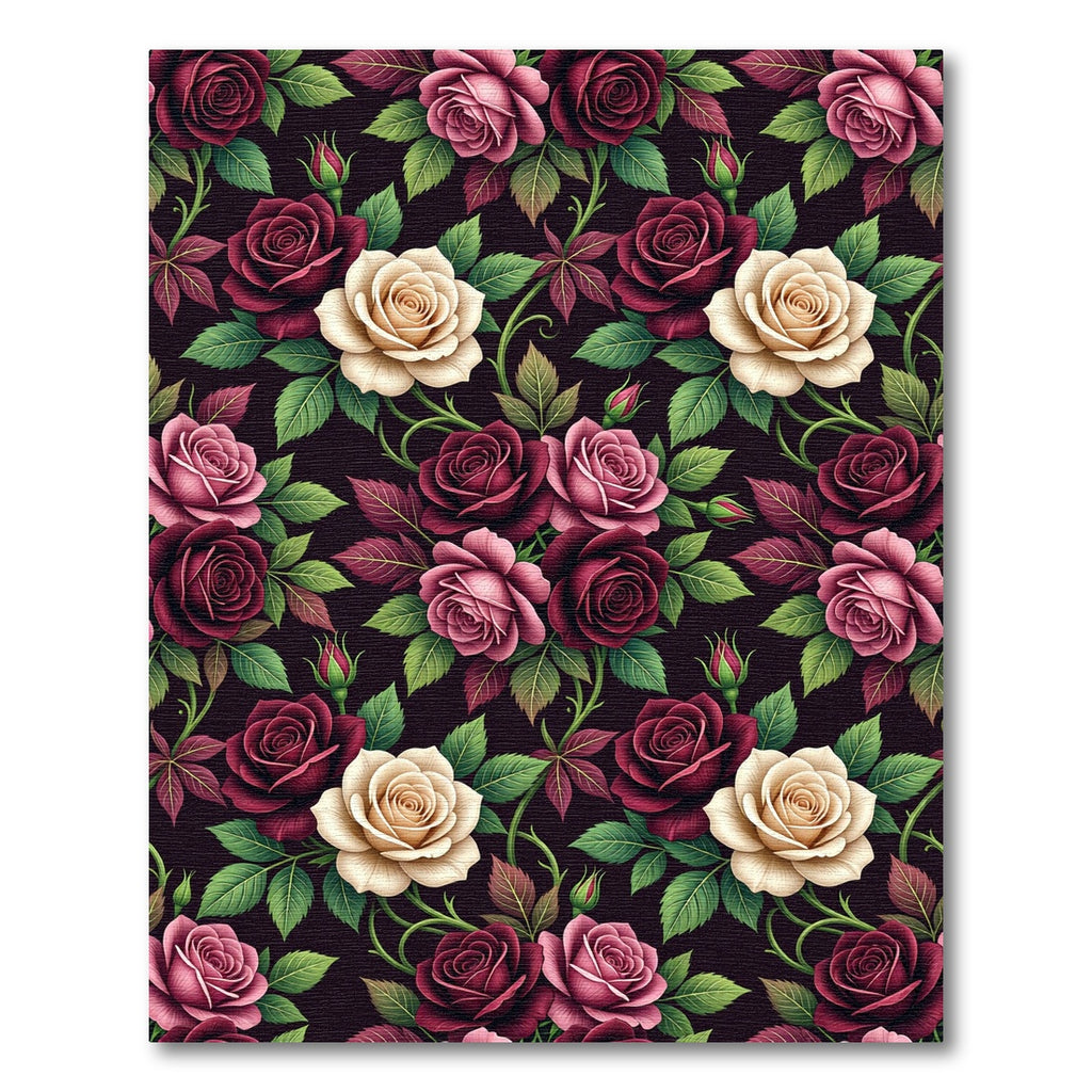 Elegant Dark Burgundy and Cream Rose Floral Rug