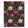 Elegant Dark Burgundy and Cream Rose Floral Rug