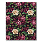Elegant Dark Burgundy and Cream Rose Floral Rug