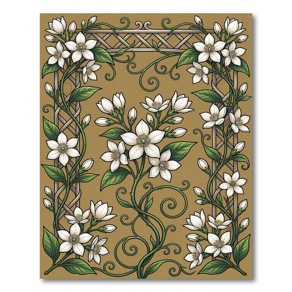 White Jasmine Vine Trellis Rug