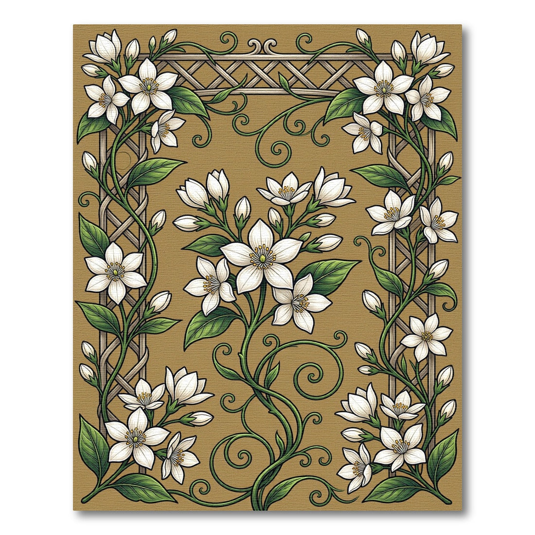White Jasmine Vine Trellis Rug