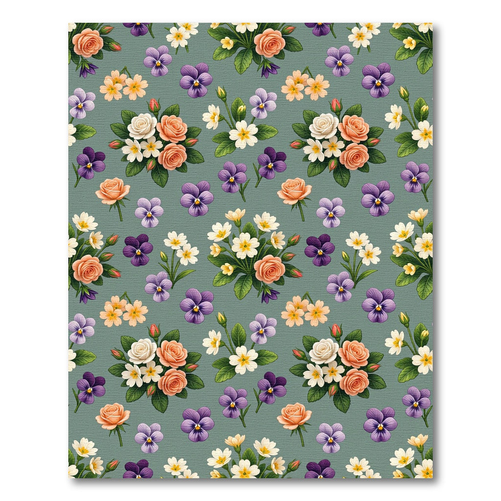 Whimsical Peach Rose Violet Garden Rug