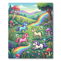 Whimsical Pastel Unicorn Rainbow Meadow Rug
