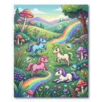 Whimsical Pastel Unicorn Rainbow Meadow Rug