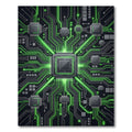 Futuristic Neon Green Circuit Board Grid Rug