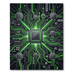 Futuristic Neon Green Circuit Board Grid Rug
