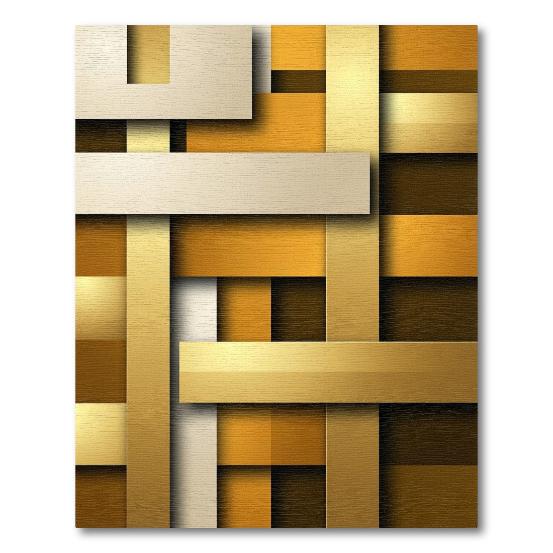 Modern Golden Interlocking Geometric Metallic Blocks Rug