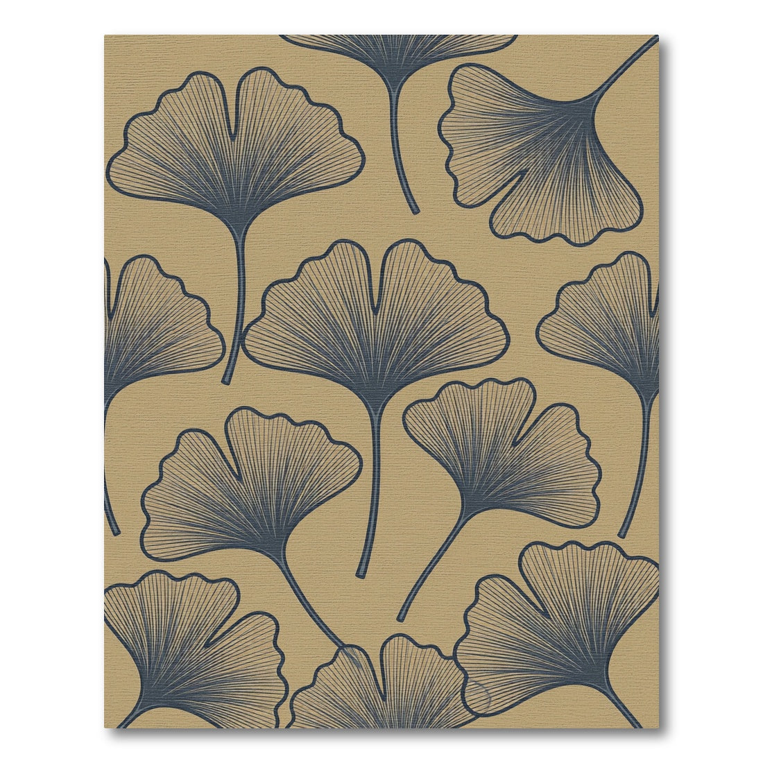 Navy Ginkgo Leaf Beige Background Rug
