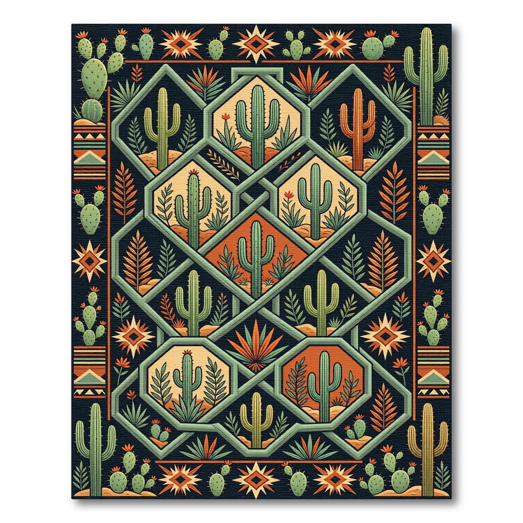 Geometric Southwestern Desert Cactus Rug