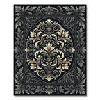 Ornate Black and Gold Acanthus Leaf Rug