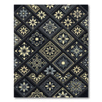 Dark Gray Gold Floral Medallion Tiles Rug