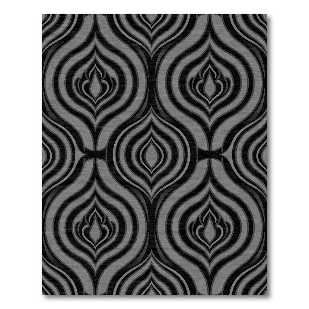 Sophisticated Charcoal and Silver Abstract Damask Rug