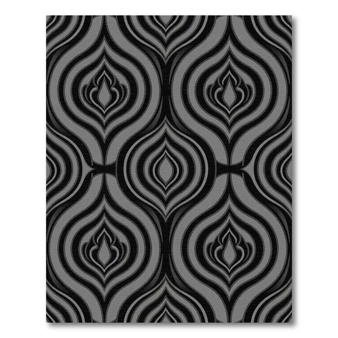 Sophisticated Charcoal and Silver Abstract Damask Rug