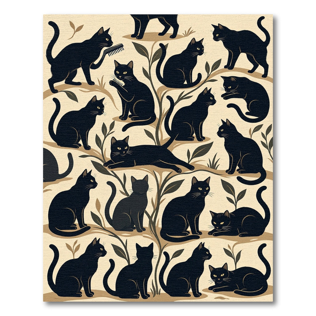 Whimsical Black Sitting Cat Botanical Area Rug