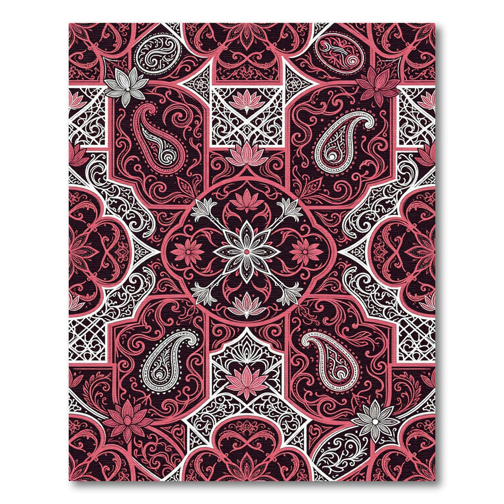 Elegant Crimson Paisley Lotus Medallion Rug