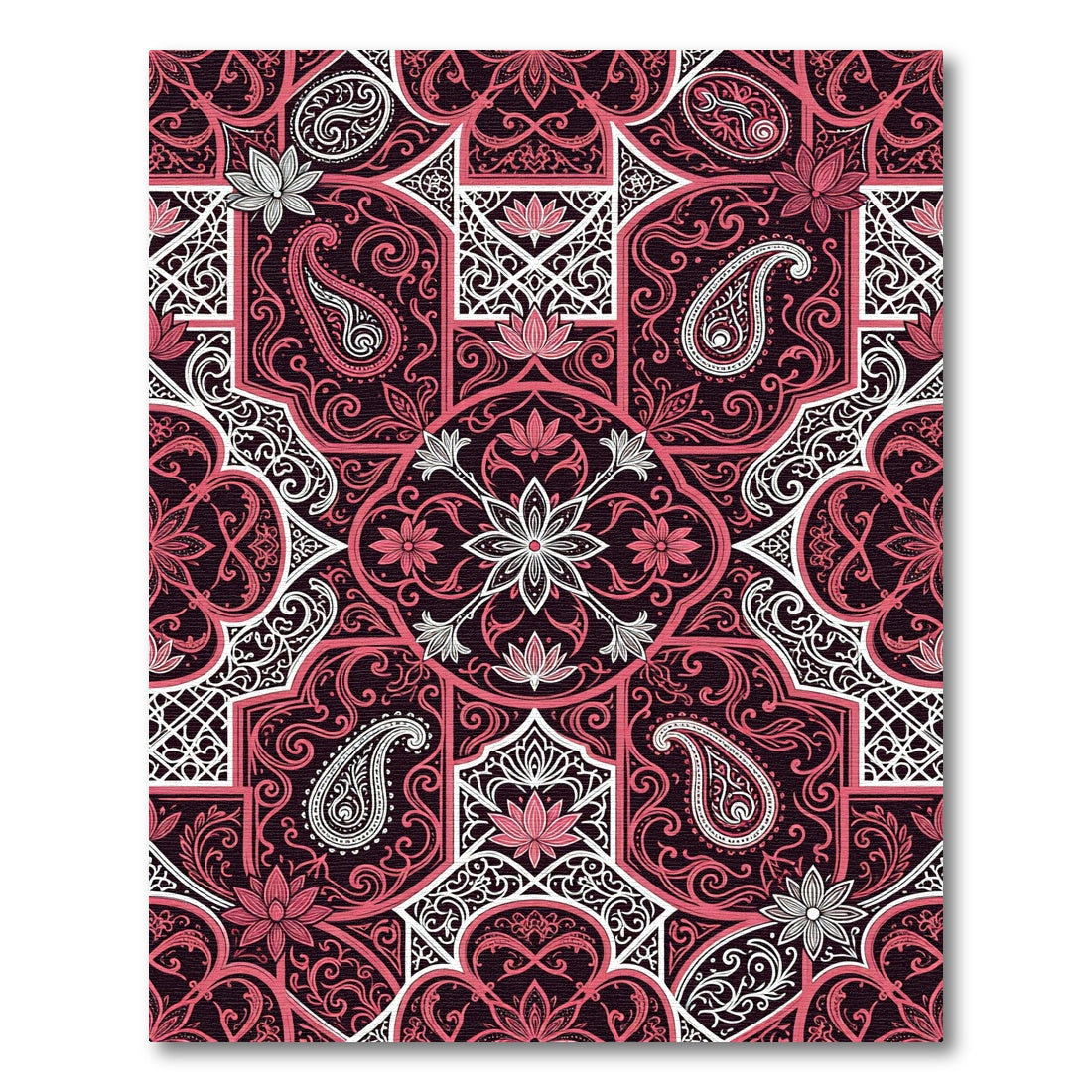 Elegant Crimson Paisley Lotus Medallion Rug