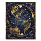 Celestial Gold World Map Globe Rug