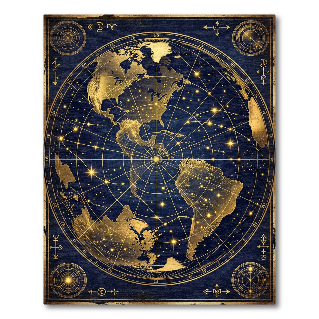 Celestial Gold World Map Globe Rug