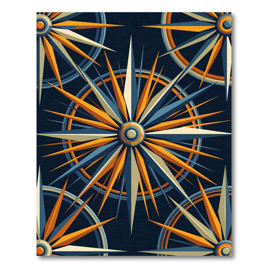 Navy and Gold Celestial Compass Star Rug