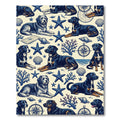 Nautical Navy Dog and Starfish Illustration Rug