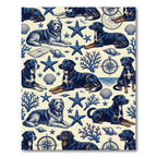 Nautical Navy Dog and Starfish Illustration Rug