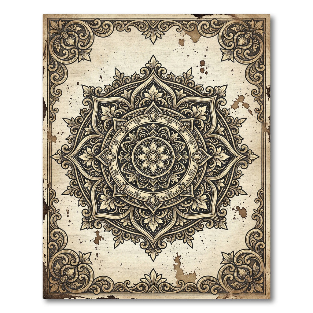 Ornate Sepia Floral Mandala Rug
