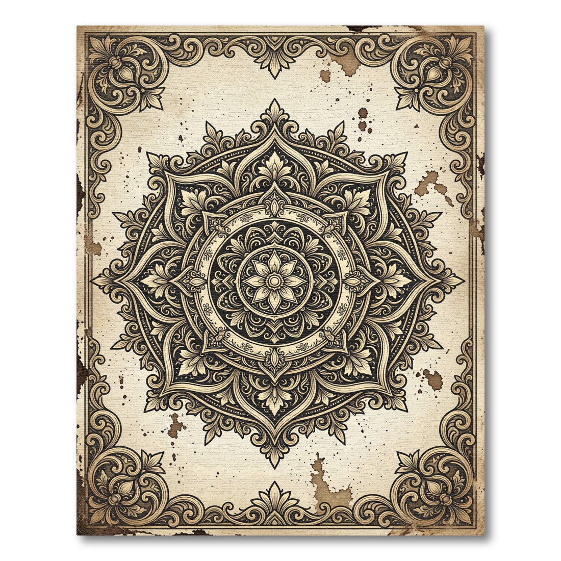 Ornate Sepia Floral Mandala Rug