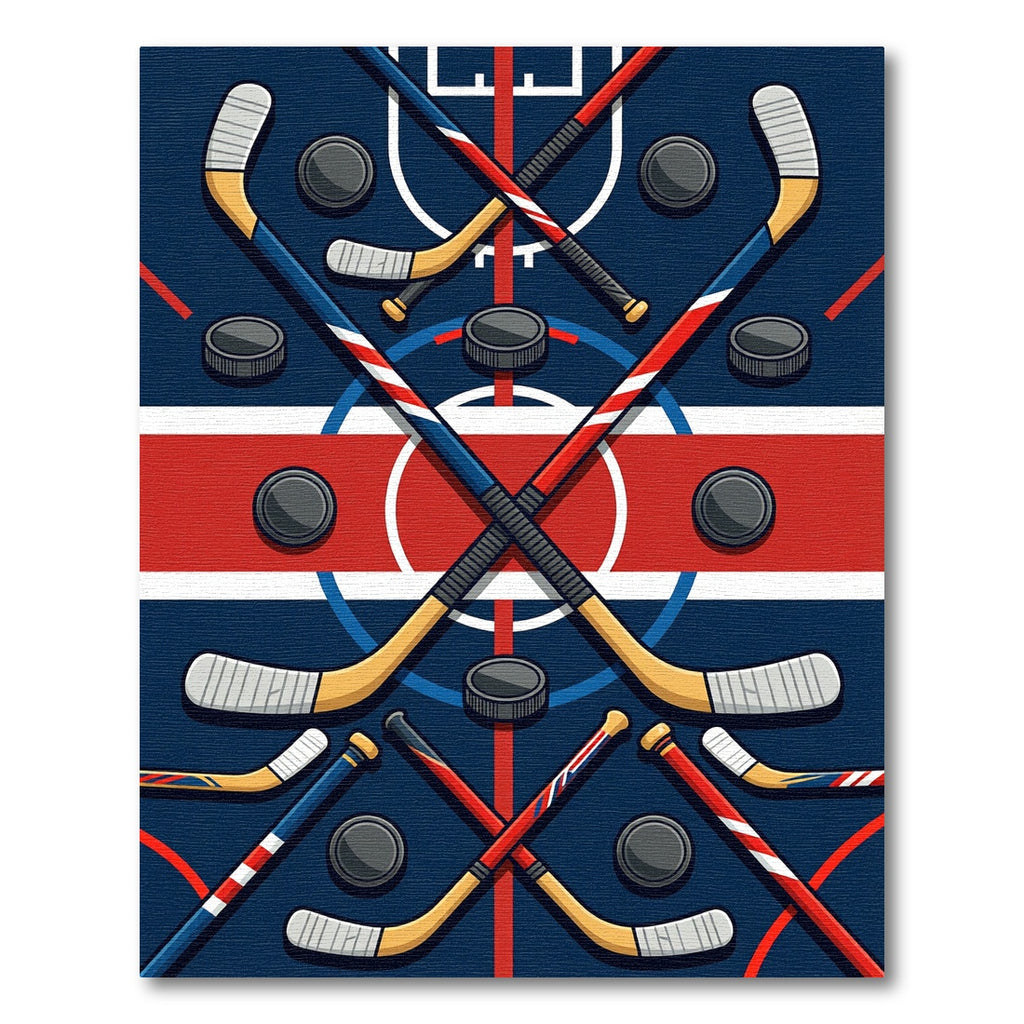 Dynamic Crossed Hockey Stick Ice Rink Rug