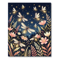 Luminous Firefly and Glowing Floral Field Rug