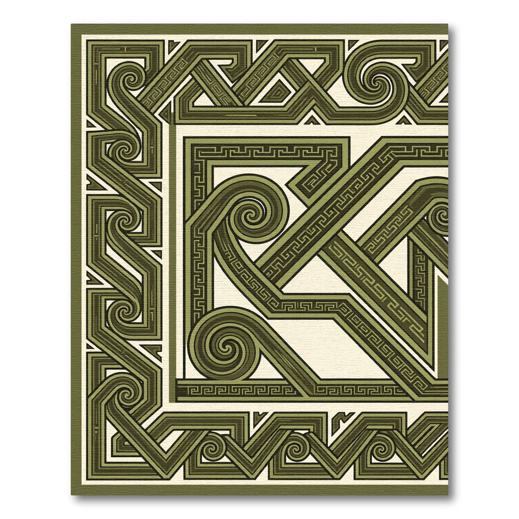 Olive Green Interlocking Geometric Swirl Rug