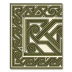 Olive Green Interlocking Geometric Swirl Rug