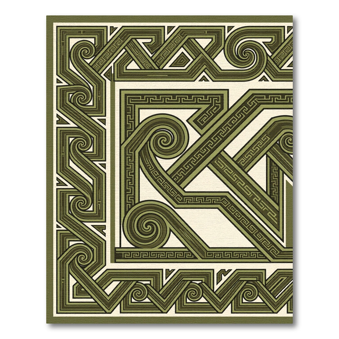 Olive Green Interlocking Geometric Swirl Rug