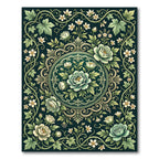 Elegant Sage Botanical Floral Medallion Rug
