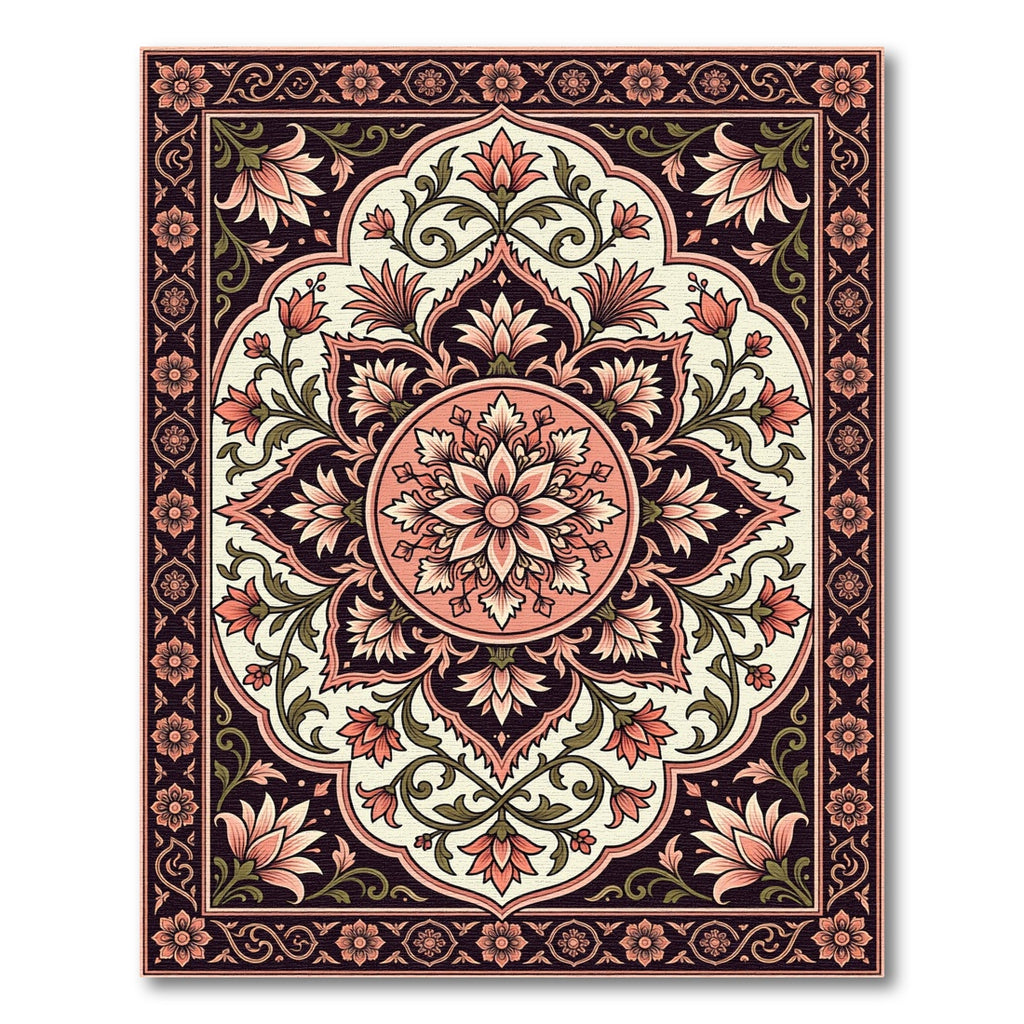 Coral Pink Floral Arch Medallion Rug